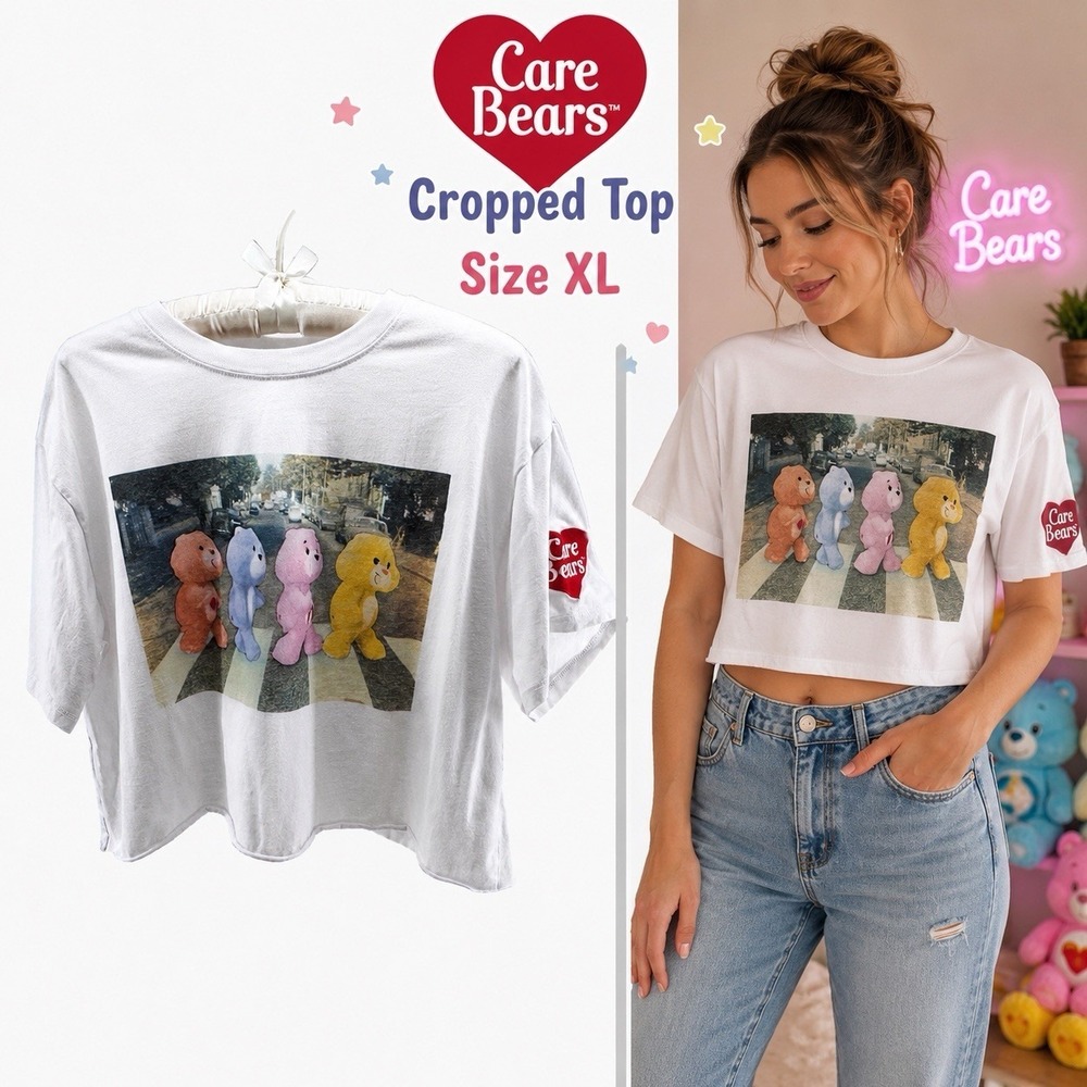 Care Bears Cropped Graphic T-Shirt Women's XL White 2024 Abbey Road Tee